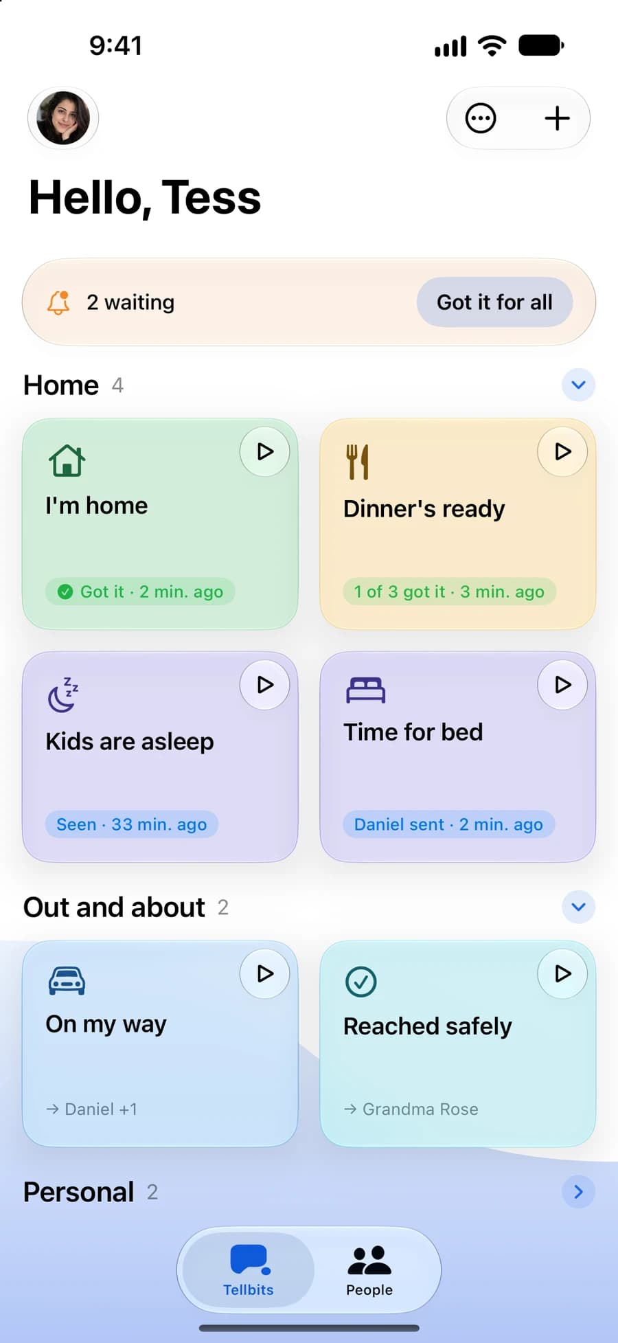Tellbit collections screen