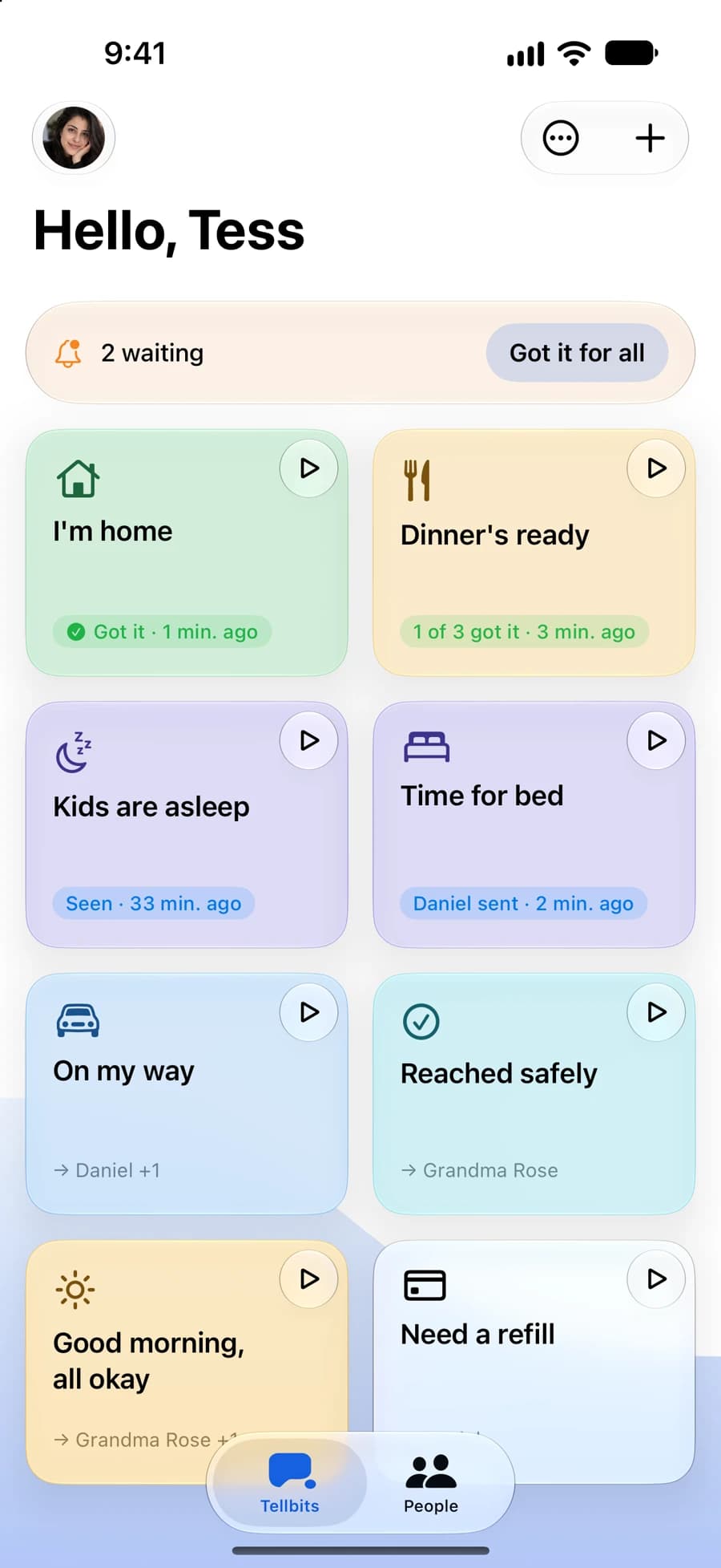 Tellbit home screen